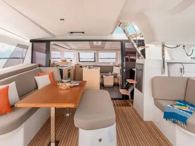 Olympos, a Fountaine Pajot FP 41 Quatuor 4 catamaran at Lavreotiki Municipal Unit, Greece