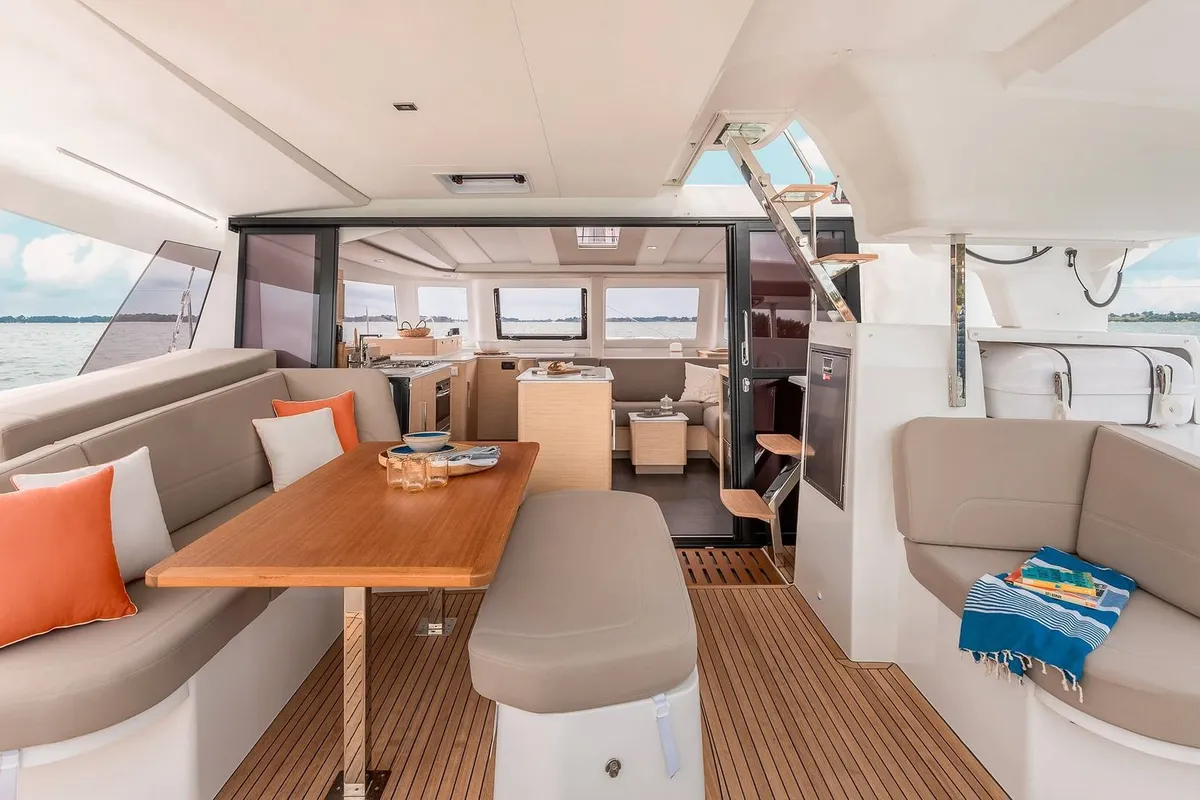 Olympos, a Fountaine Pajot FP 41 Quatuor 4 catamaran at Lavreotiki Municipal Unit, Greece