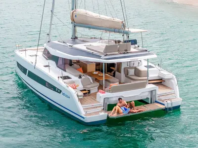 Olympos, a Fountaine Pajot FP 41 Quatuor 4 catamaran at Lavreotiki Municipal Unit, Greece