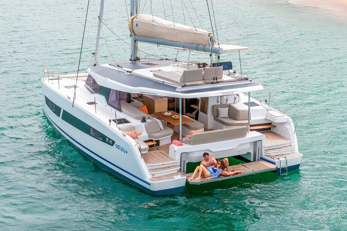 Olympos, a Fountaine Pajot FP 41 Quatuor 4 catamaran at Lavreotiki Municipal Unit, Greece
