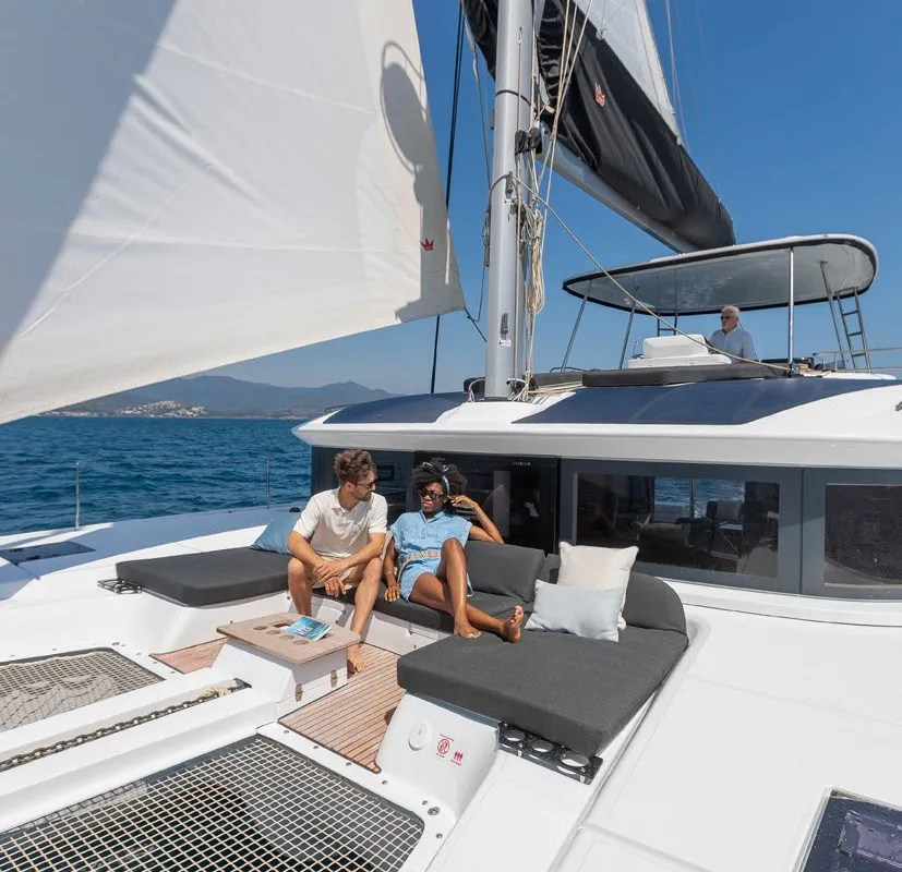 Deck of Babalu, a Lagoon 51 catamaran at Athens, Greece