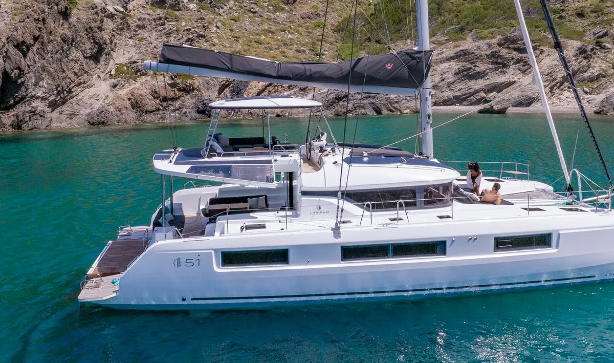 Exterior view of Babalu, a Lagoon 51 catamaran at Athens, Greece