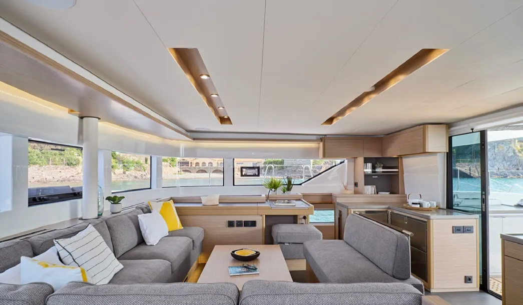 Salon of Babalu, a Lagoon 51 catamaran at Athens, Greece