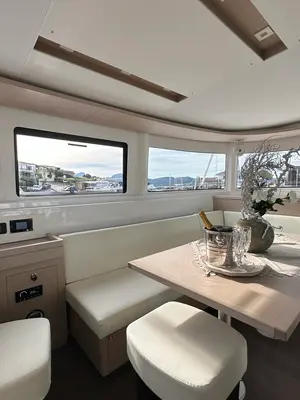 Salon of Granma, a Lagoon 46 catamaran at Olbia, Italy