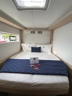 Cabin on Granma, a Lagoon 46 catamaran at Olbia, Italy