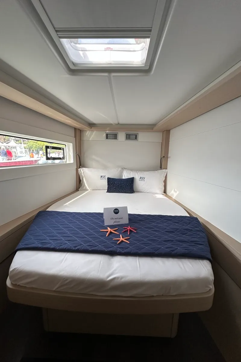 Cabin on Granma, a Lagoon 46 catamaran at Olbia, Italy