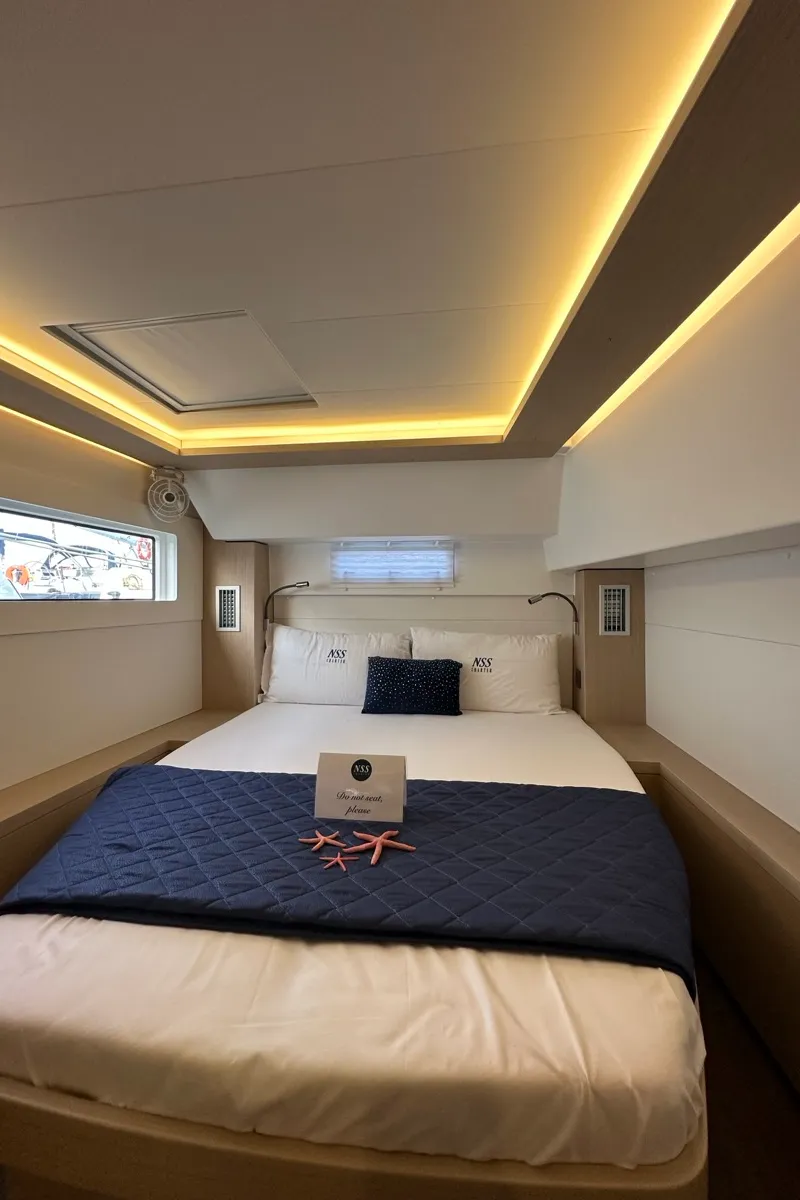 Cabin on Granma, a Lagoon 46 catamaran at Olbia, Italy