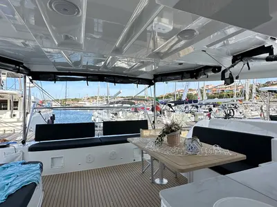 Deck of Granma, a Lagoon 46 catamaran at Olbia, Italy