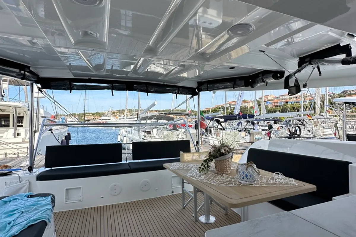 Deck of Granma, a Lagoon 46 catamaran at Olbia, Italy