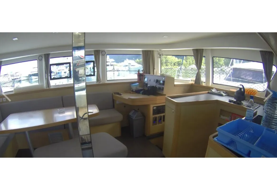Salon of Alphonse, a Lagoon 42 catamaran at Roche Caiman, Seychelles