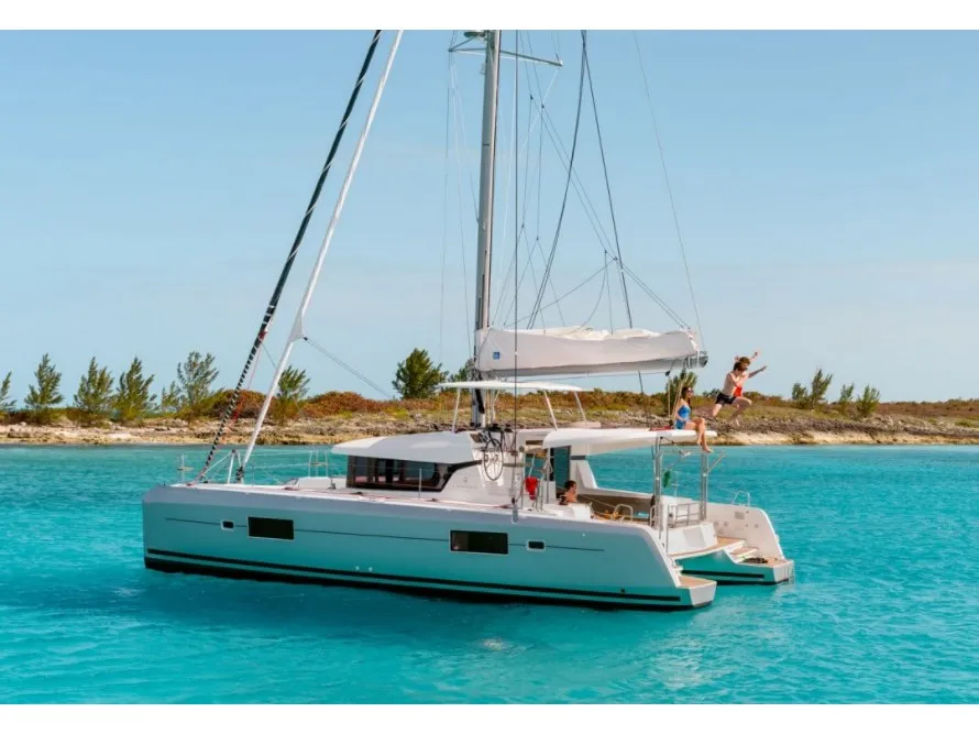 Exterior view of Alphonse, a Lagoon 42 catamaran at Roche Caiman, Seychelles
