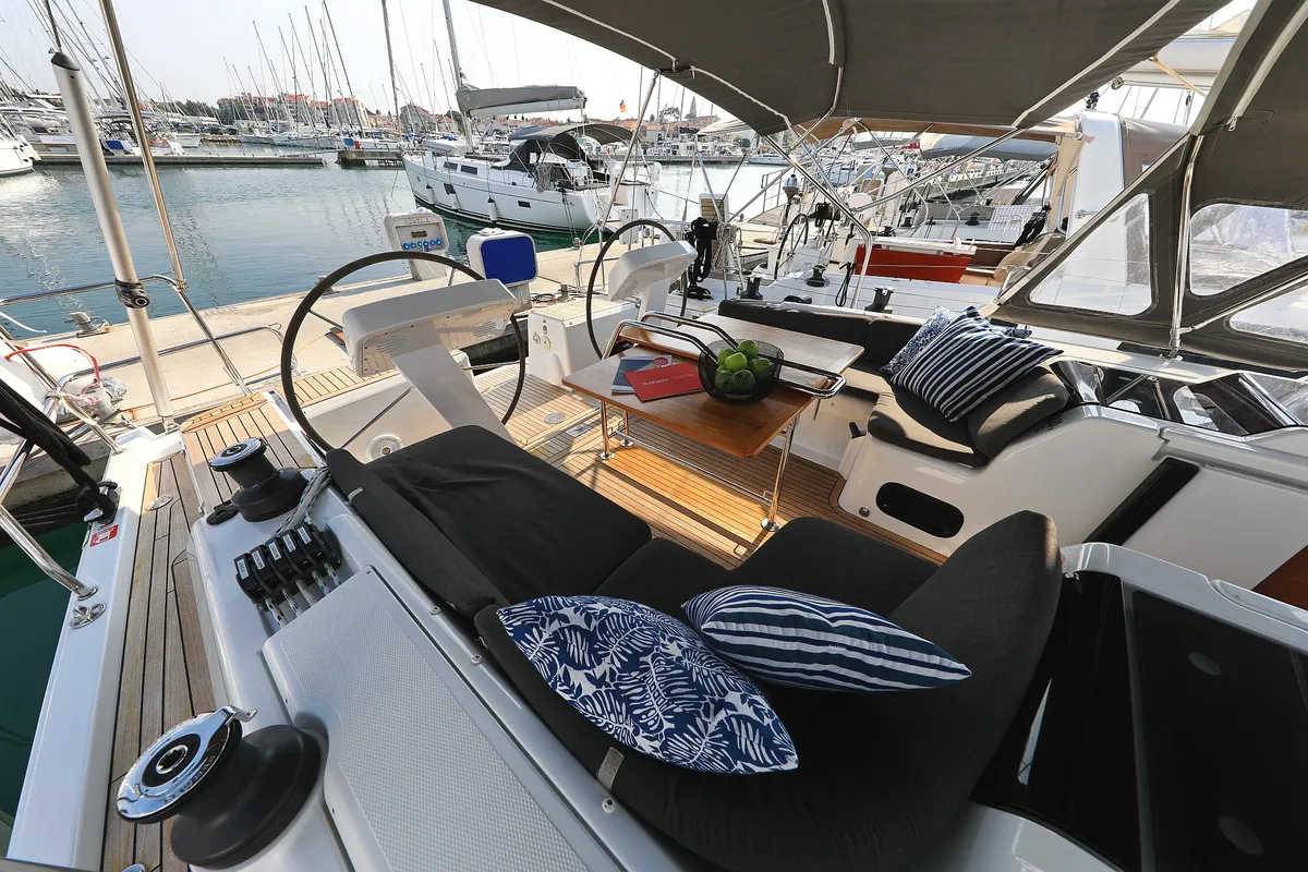 Cockpit of Amarena, a Hanse 458 sailboat at Općina Sukošan, Croatia