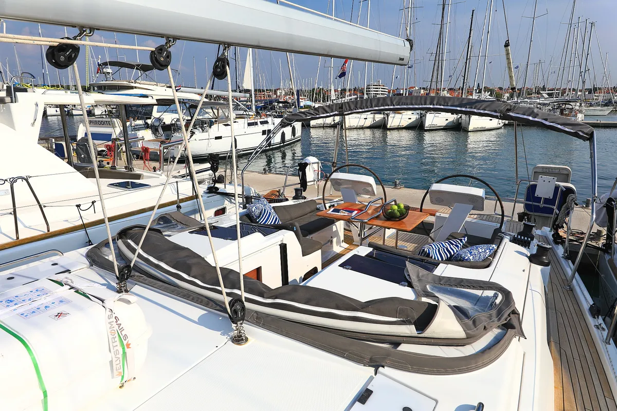 Cockpit of Amarena, a Hanse 458 sailboat at Općina Sukošan, Croatia