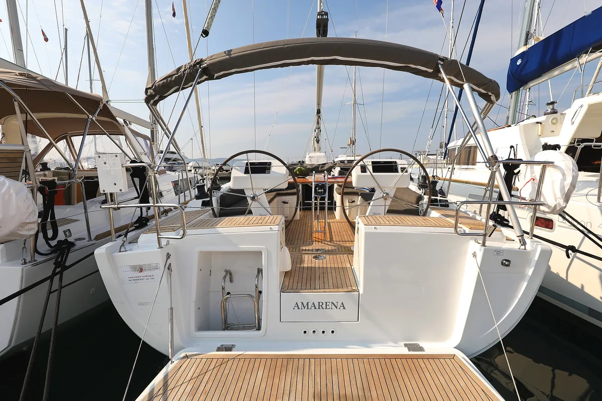 Exterior view of Amarena, a Hanse 458 sailboat at Općina Sukošan, Croatia