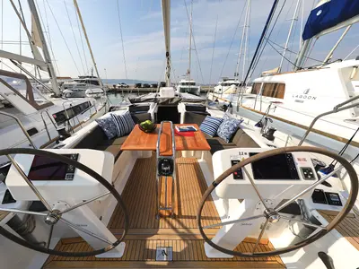 Cockpit of Amarena, a Hanse 458 sailboat at Općina Sukošan, Croatia