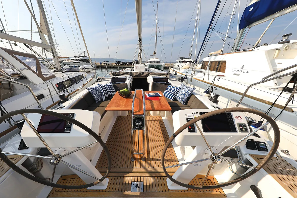 Cockpit of Amarena, a Hanse 458 sailboat at Općina Sukošan, Croatia