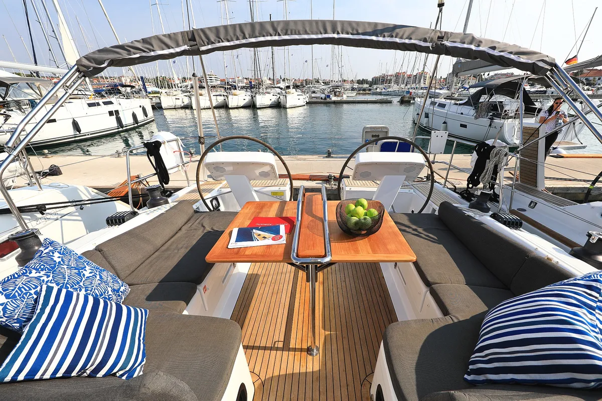 Cockpit of Amarena, a Hanse 458 sailboat at Općina Sukošan, Croatia