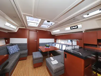 Salon of Amarena, a Hanse 458 sailboat at Općina Sukošan, Croatia