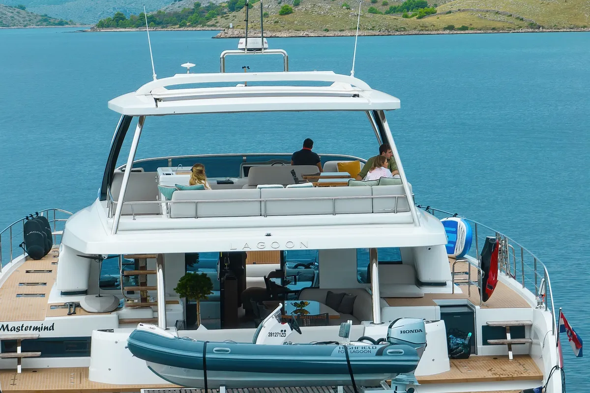 Exterior view of MASTERMIND, a Lagoon Sixty 7 catamaran at Split, Croatia