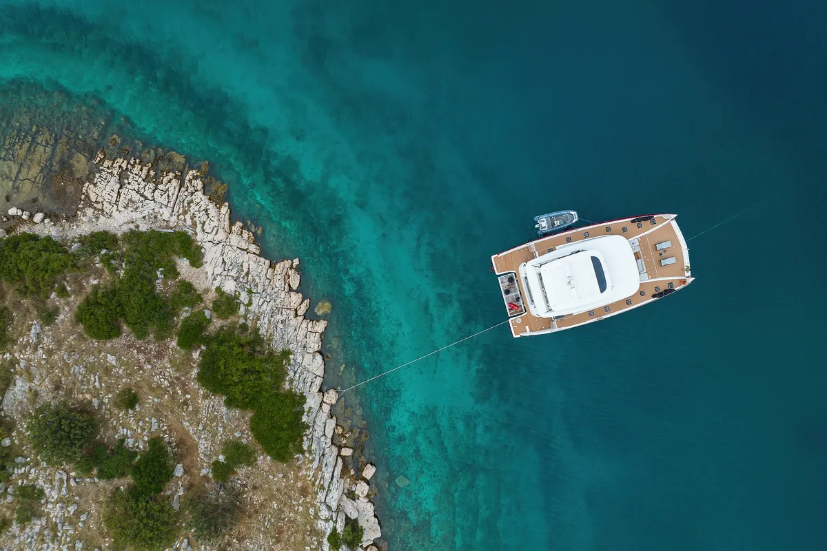 Exterior view of MASTERMIND, a Lagoon Sixty 7 catamaran at Split, Croatia
