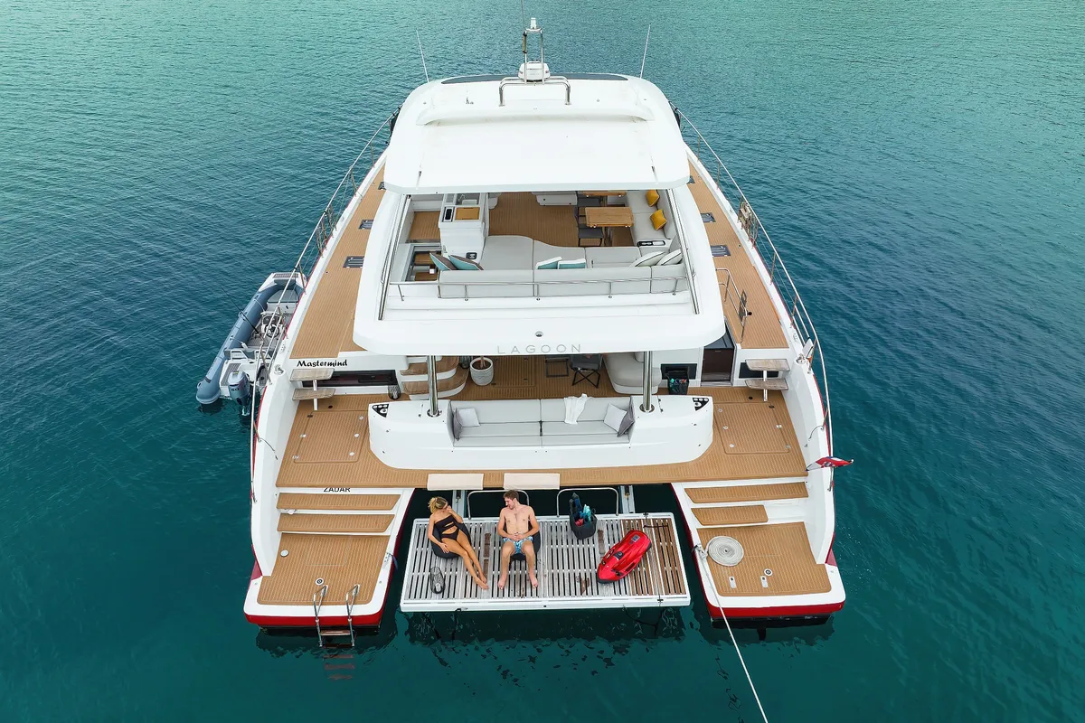 Exterior view of MASTERMIND, a Lagoon Sixty 7 catamaran at Split, Croatia