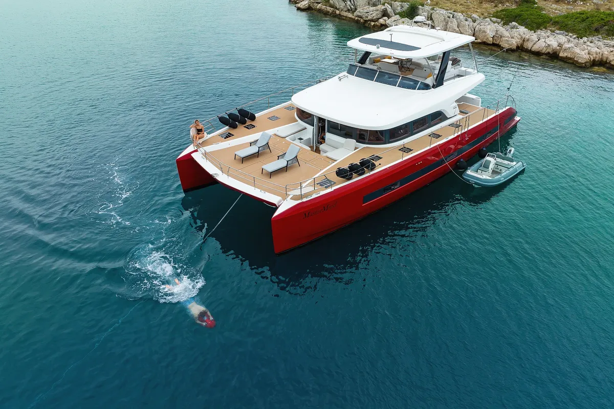 Exterior view of MASTERMIND, a Lagoon Sixty 7 catamaran at Split, Croatia