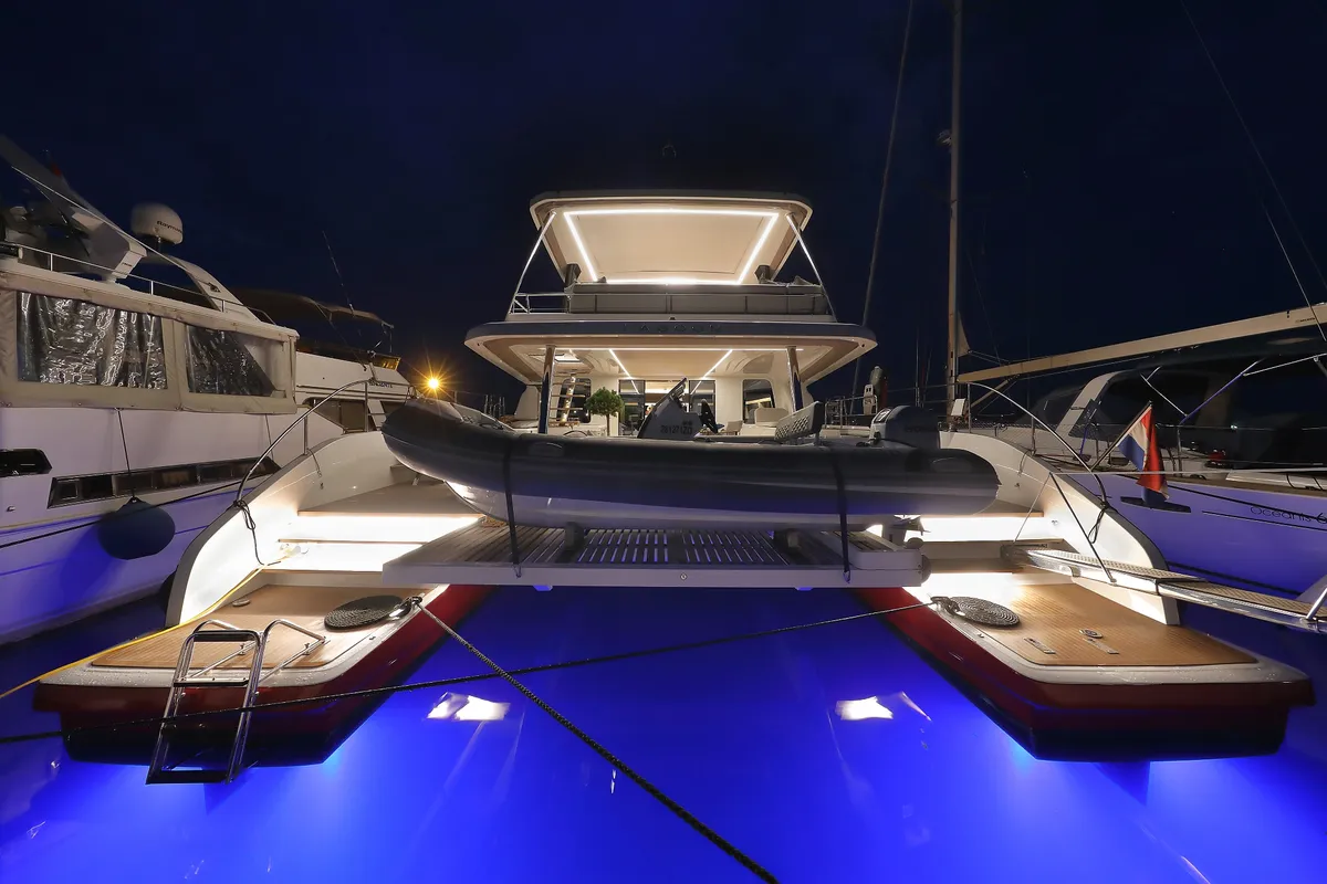 Exterior view of MASTERMIND, a Lagoon Sixty 7 catamaran at Split, Croatia