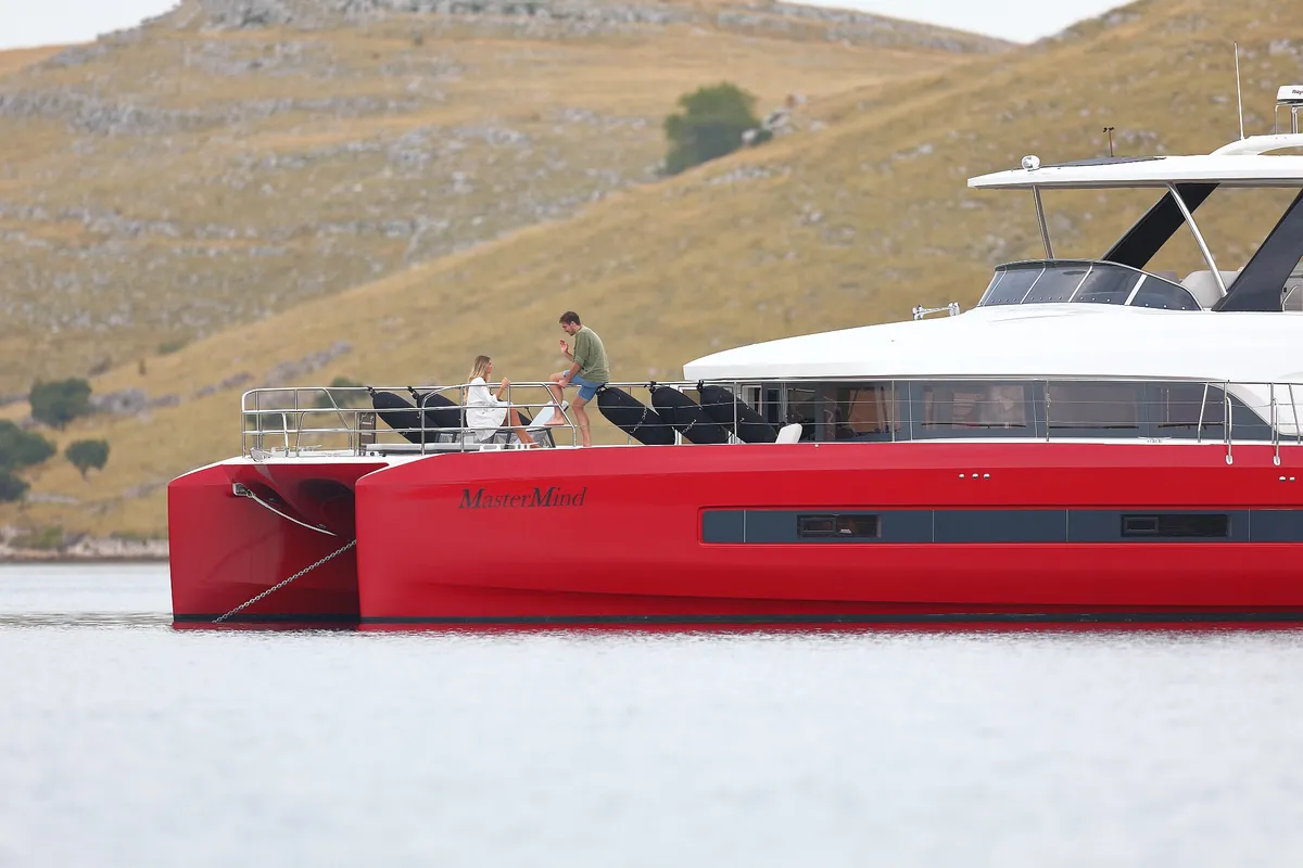 Exterior view of MASTERMIND, a Lagoon Sixty 7 catamaran at Split, Croatia