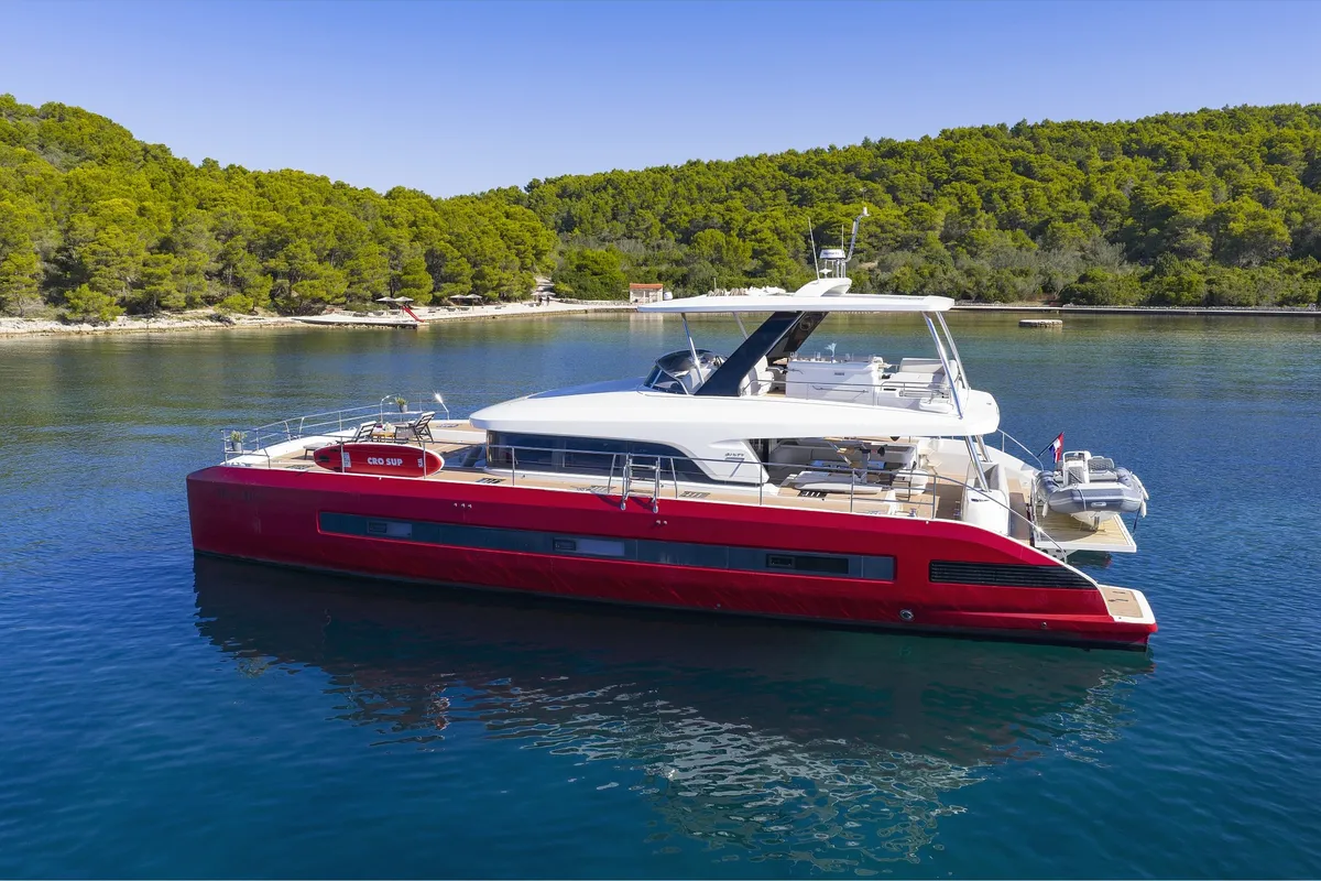 Exterior view of MASTERMIND, a Lagoon Sixty 7 catamaran at Split, Croatia