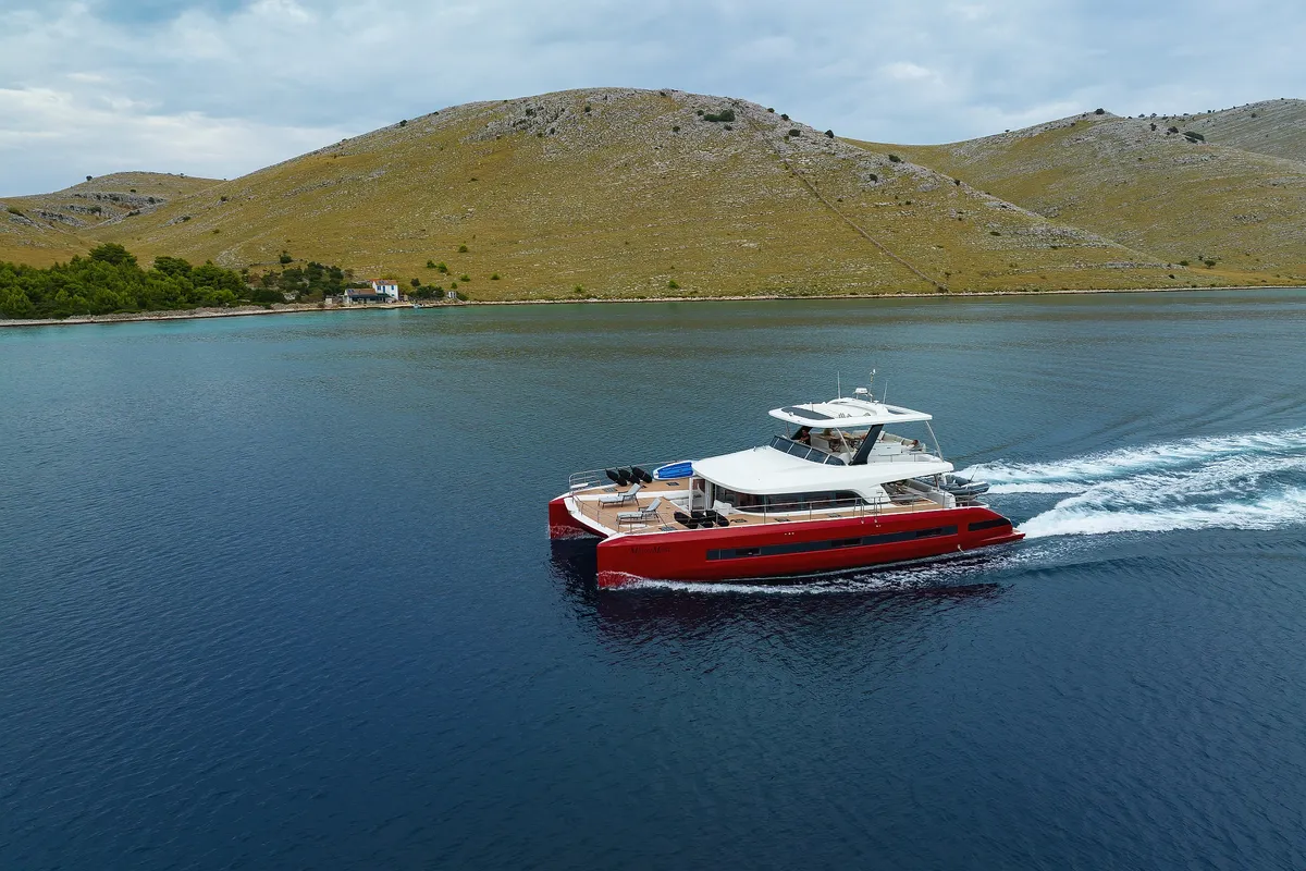 Exterior view of MASTERMIND, a Lagoon Sixty 7 catamaran at Split, Croatia