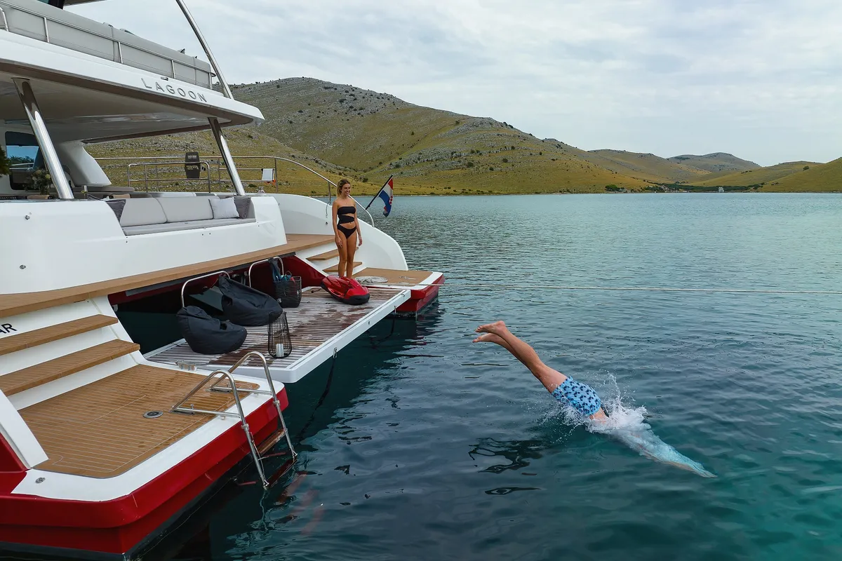 Deck of MASTERMIND, a Lagoon Sixty 7 catamaran at Split, Croatia