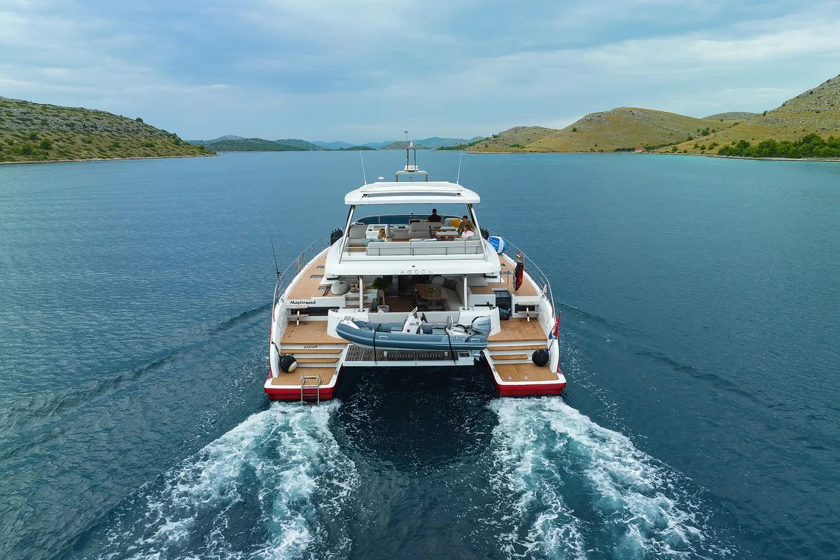 Exterior view of MASTERMIND, a Lagoon Sixty 7 catamaran at Split, Croatia
