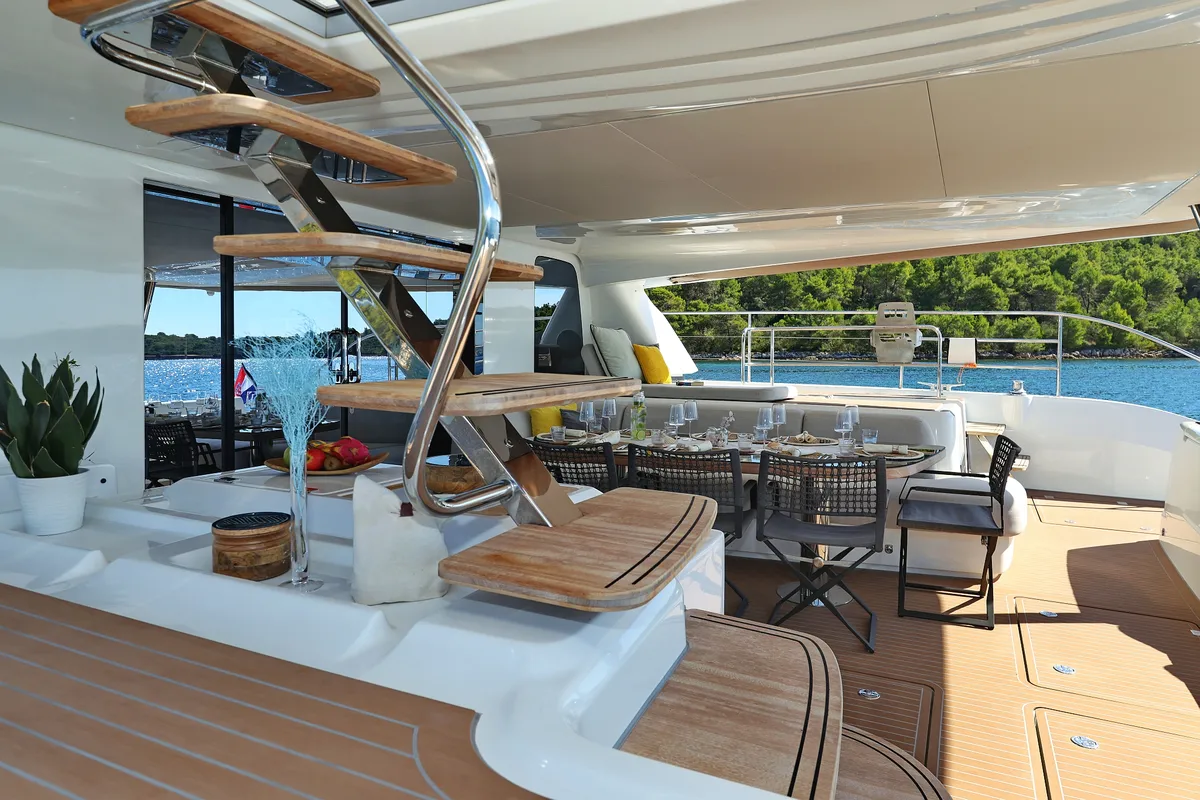 Deck of MASTERMIND, a Lagoon Sixty 7 catamaran at Split, Croatia