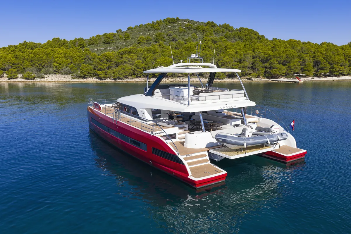 Exterior view of MASTERMIND, a Lagoon Sixty 7 catamaran at Split, Croatia