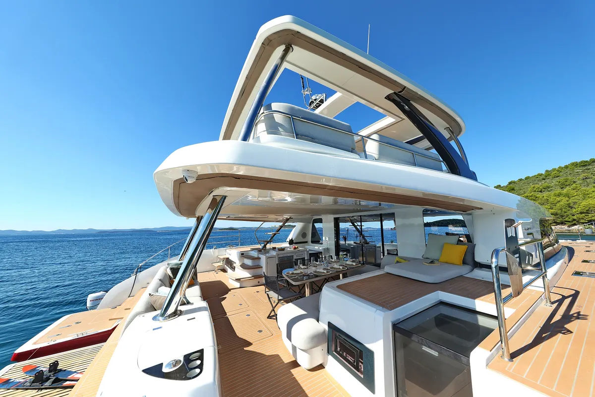 Exterior view of MASTERMIND, a Lagoon Sixty 7 catamaran at Split, Croatia