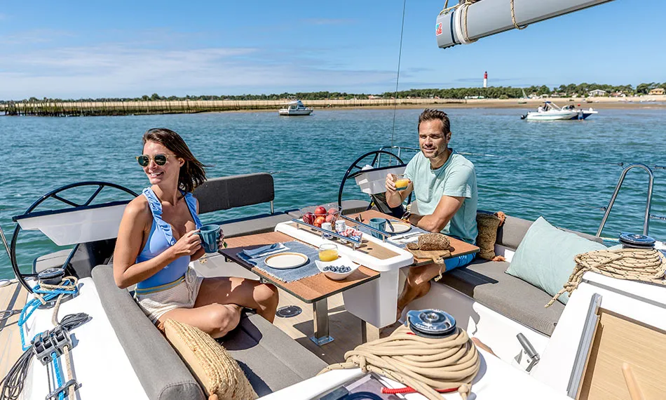 Deck of Margaux, a Dufour 37 sailboat at Marseille, France