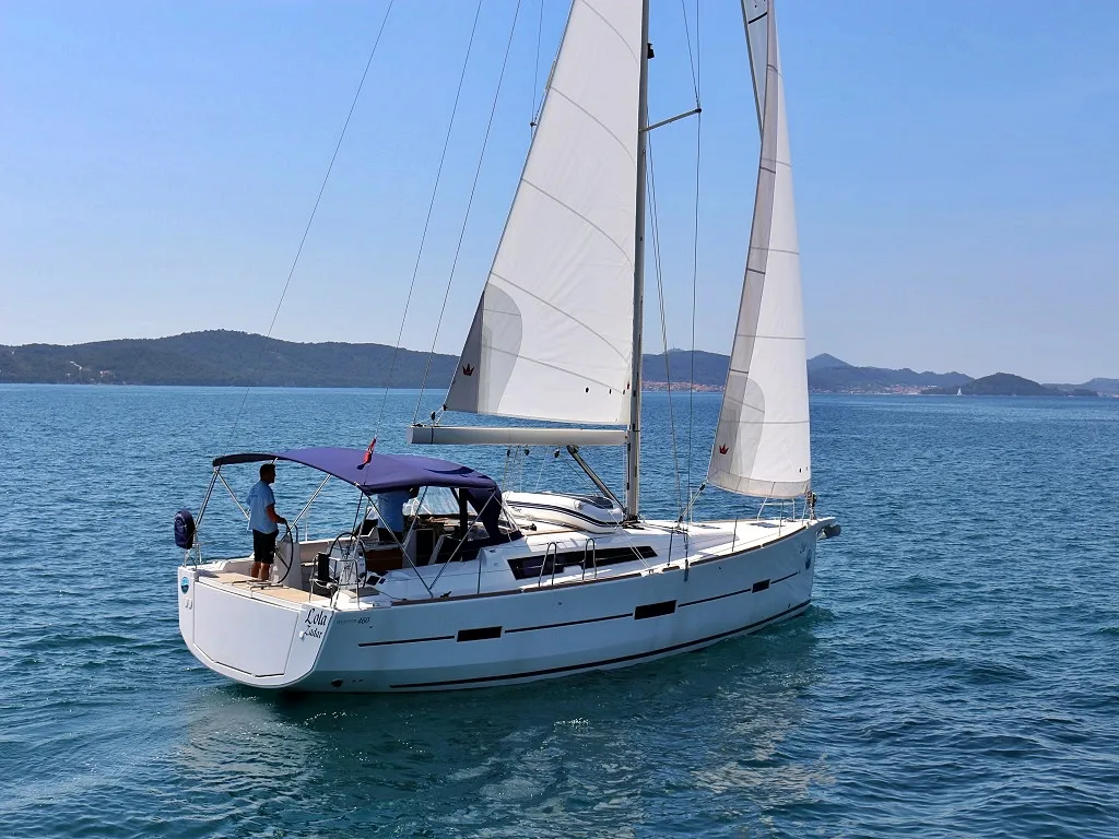 Exterior view of Lola, a Dufour 460 GL sailboat at Sukošan, Croatia