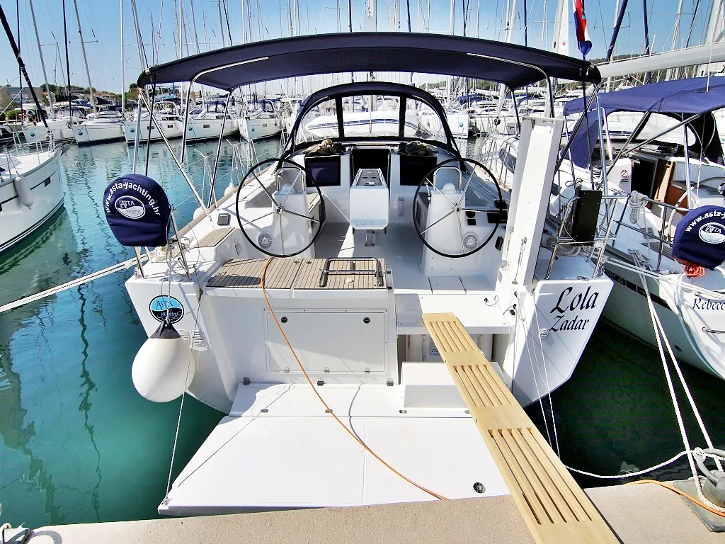 Cockpit of Lola, a Dufour 460 GL sailboat at Sukošan, Croatia