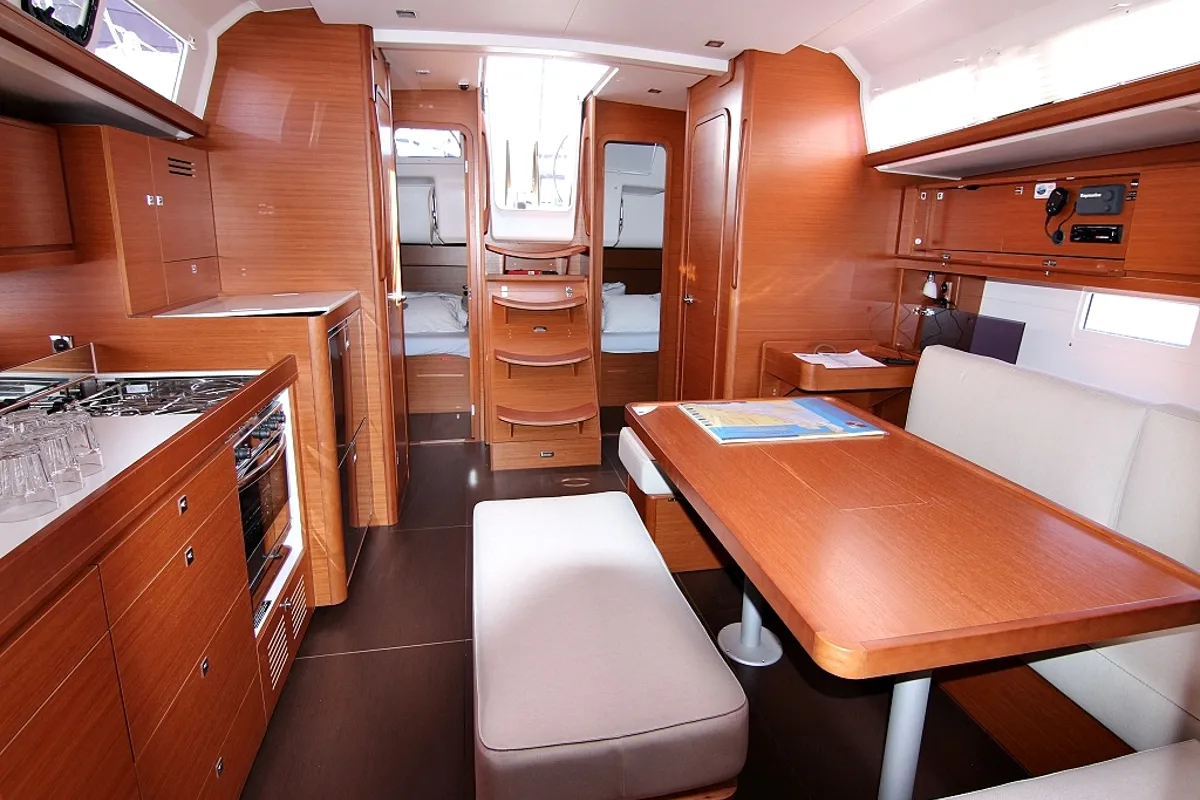Salon of Lola, a Dufour 460 GL sailboat at Sukošan, Croatia