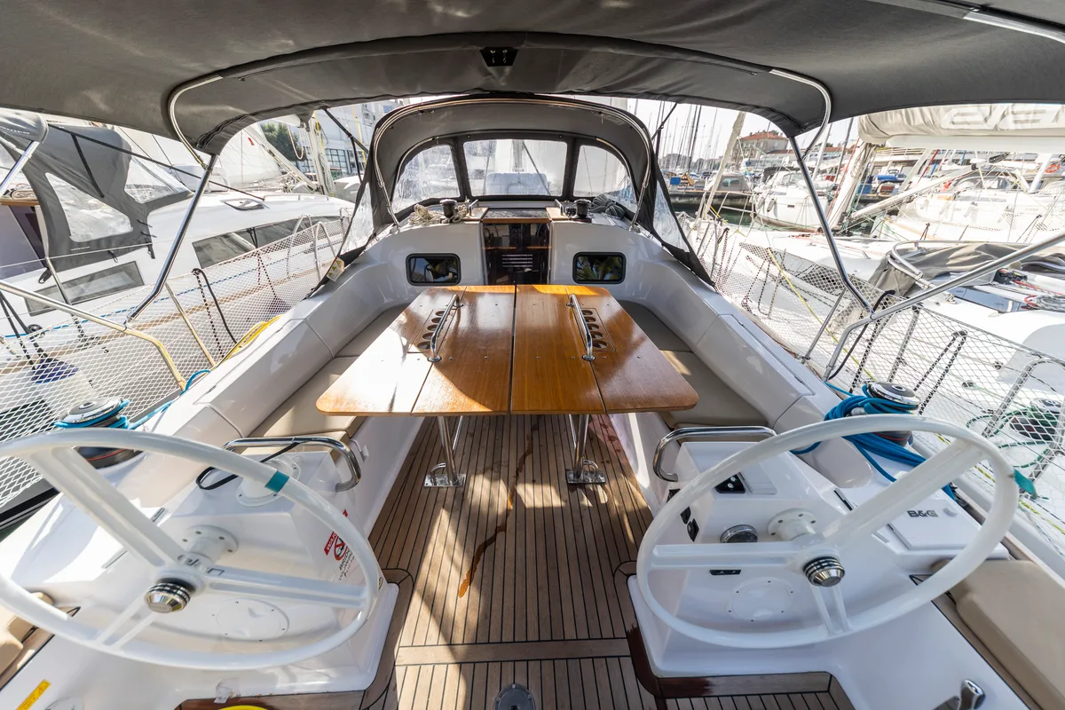 Cockpit of Pasithea, a Elan Impression 45.1 sailboat at Zadar, Croatia