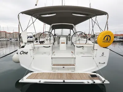 Cockpit of One, a Beneteau Oceanis 38 sailboat at Grad Biograd na Moru, Croatia