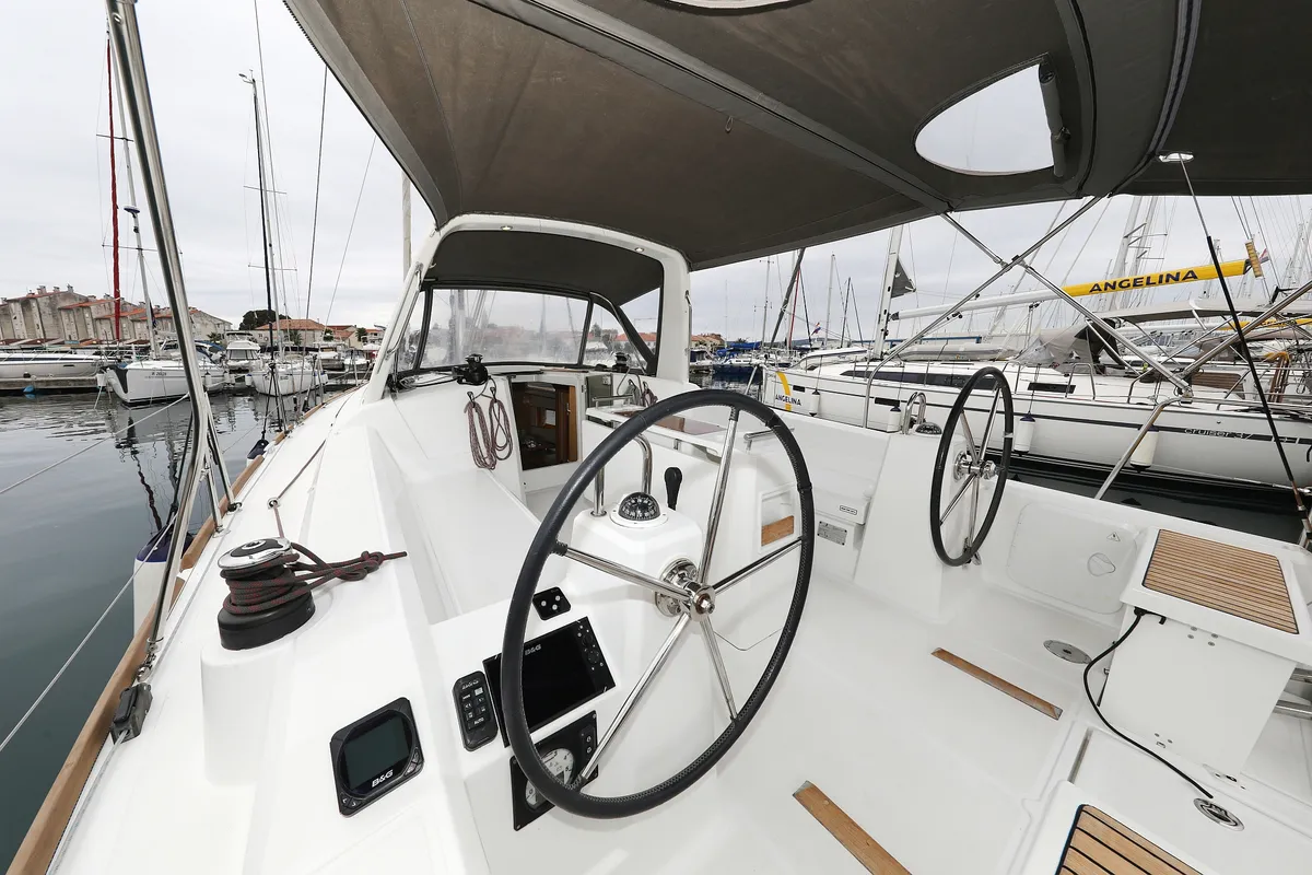 Cockpit of One, a Beneteau Oceanis 38 sailboat at Grad Biograd na Moru, Croatia