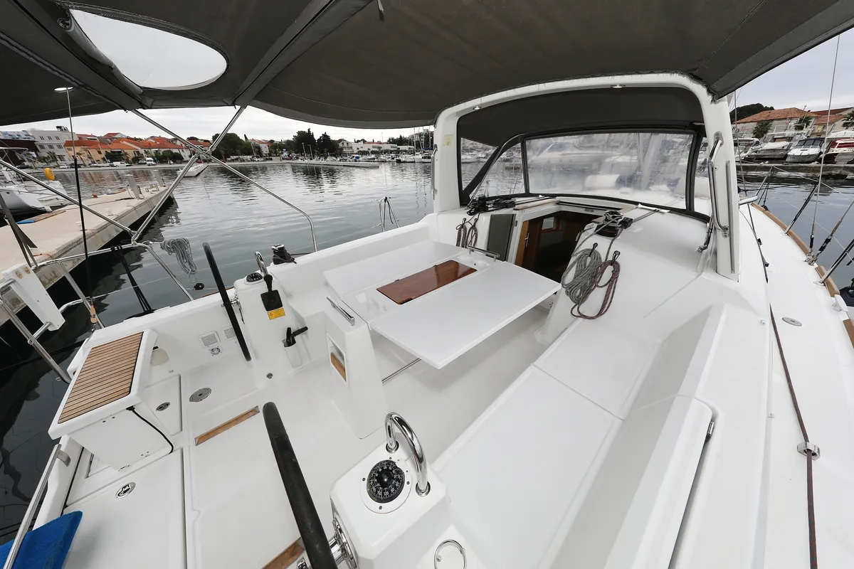 Deck of One, a Beneteau Oceanis 38 sailboat at Grad Biograd na Moru, Croatia