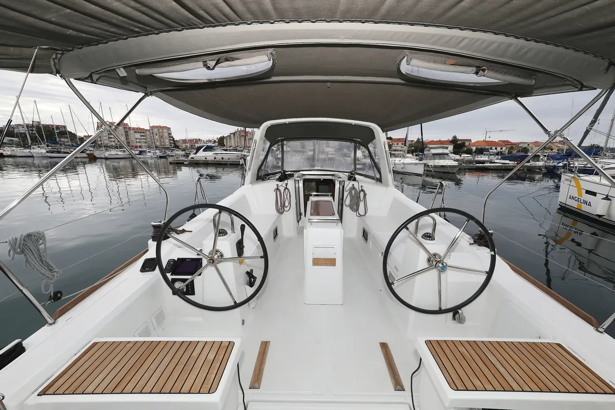 Cockpit of One, a Beneteau Oceanis 38 sailboat at Grad Biograd na Moru, Croatia