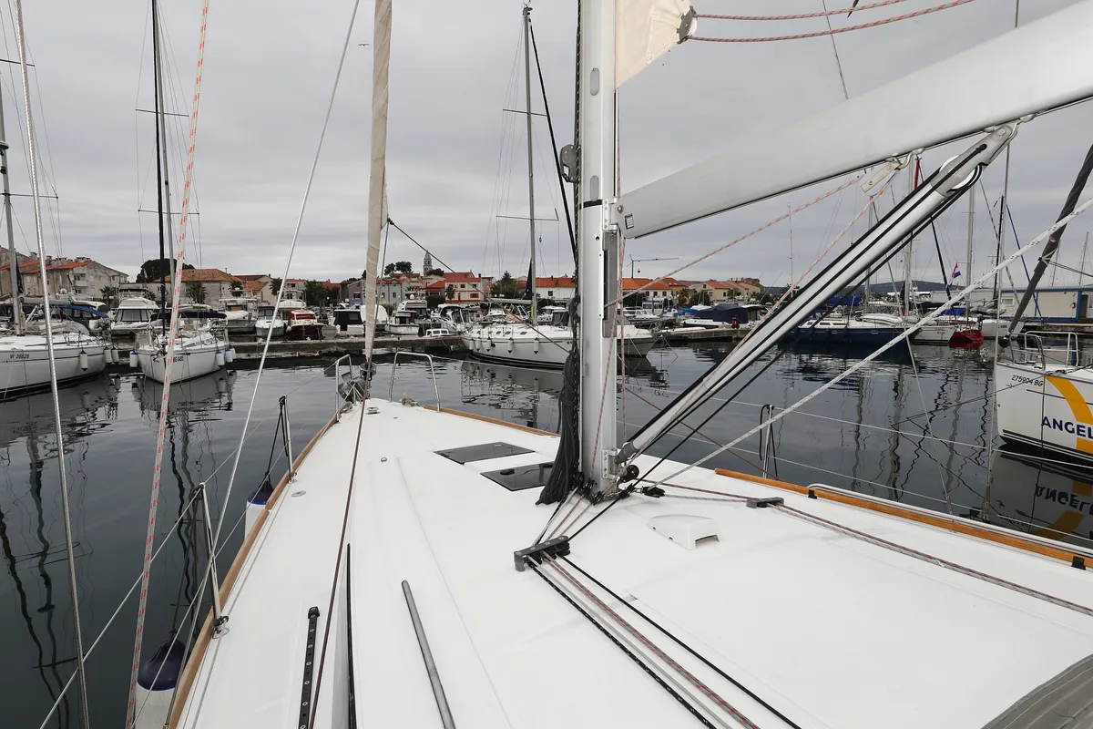 Deck of One, a Beneteau Oceanis 38 sailboat at Grad Biograd na Moru, Croatia