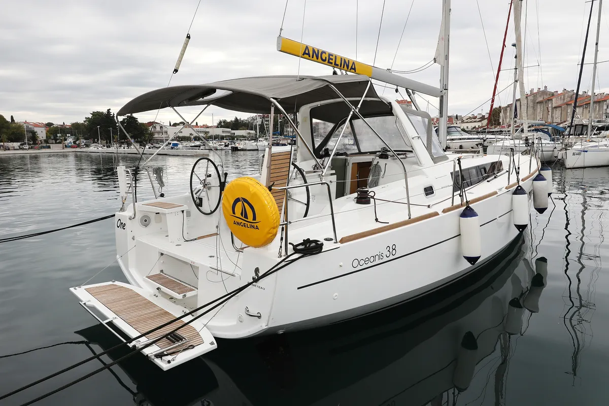 Exterior view of One, a Beneteau Oceanis 38 sailboat at Grad Biograd na Moru, Croatia