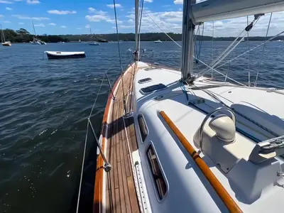 Deck of Derin, a Beneteau Oceanis Clipper 423 sailboat at Fethiye, Turkey