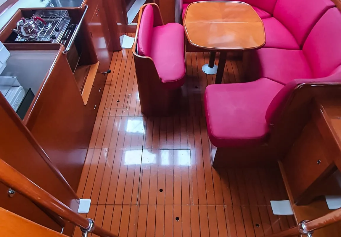 Salon of Derin, a Beneteau Oceanis Clipper 423 sailboat at Fethiye, Turkey