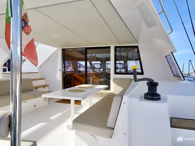 Deck of Nautitech 46 Fly, a catamaran at Cannigione, Italy