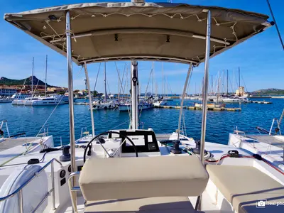 Cockpit of Nautitech 46 Fly, a catamaran at Cannigione, Italy